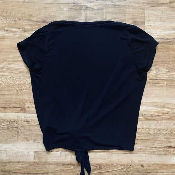 MAJESTIC PARIS L Black Super Washed Soft Touch Open Tie Front Short Sleeve Top 4 - Picture 4 of 12